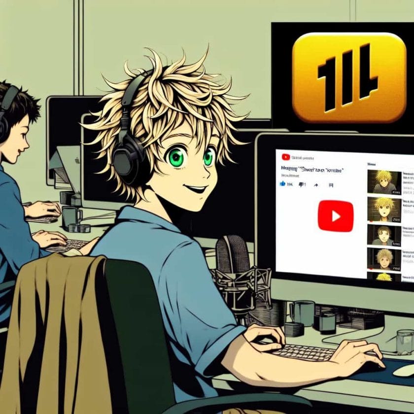 imagine in anime seraph of the end like look showing an anime boy with messy blond hair and green eyes working in youtube shoutouts agentur Youtube Shoutouts Agentur