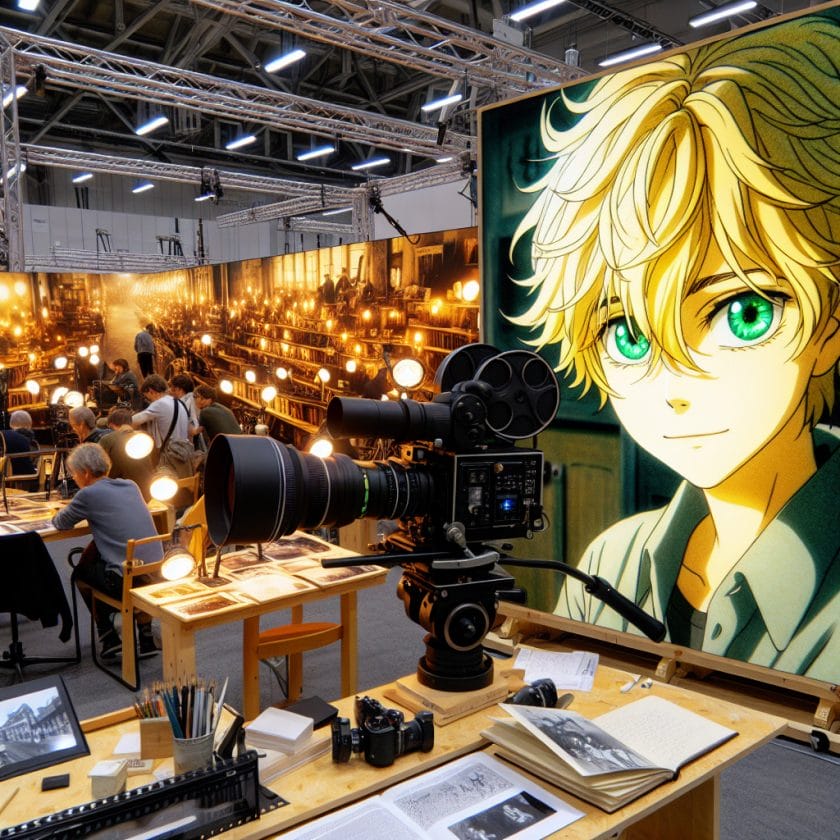 imagine in anime seraph of the end like look showing an anime boy with messy blond hair and green eyes working in augsburg messe fotografen filmemacher agentur Augsburg Messe Fotografen- & Filmemacher-Agentur