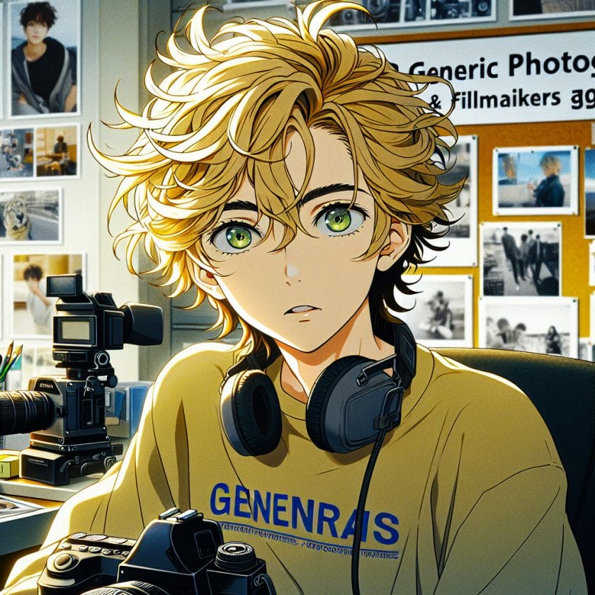 imagine in anime seraph of the end like look showing an anime boy with messy blond hair and green eyes working in utrecht messe fotografen filmemacher agentur Utrecht Messe Fotografen- & Filmemacher-Agentur